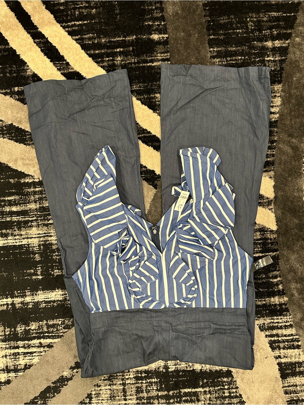 Striped Blue Ruffle Jumpsuit